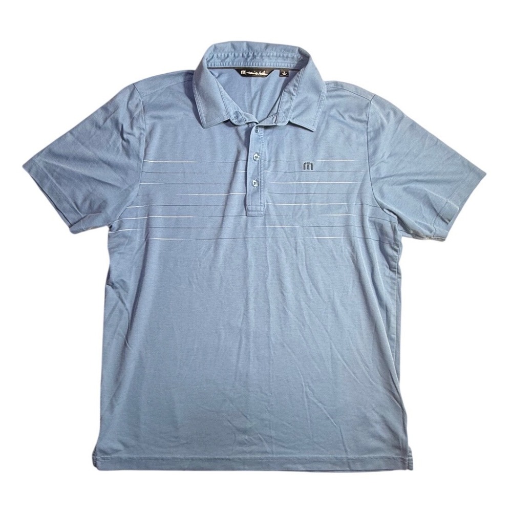 TravisMathew Mens Light Blue Striped Short Sleeve Golf Polo Shirt Large-